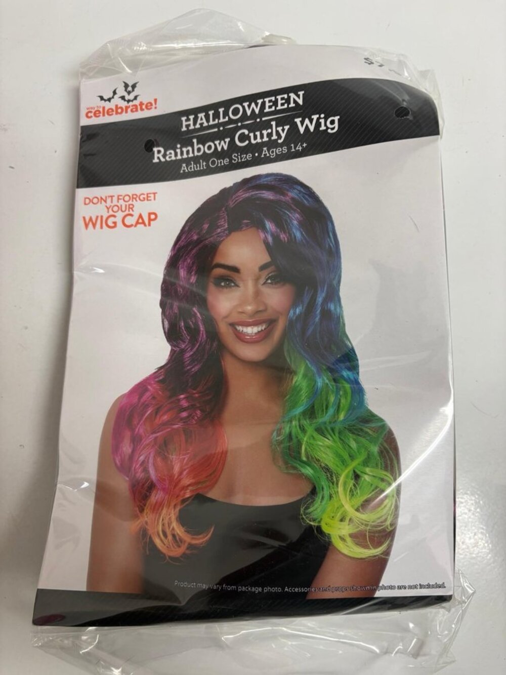 Rainbow Curly Wig Primary Multicolor Long Curls Adult One Size NEW Sealed